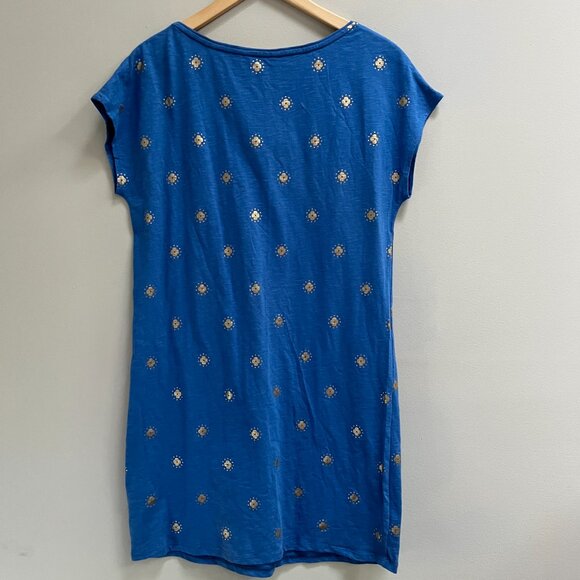 Boden Leah Jersey Blue Gold Embellished Printed Cotton‎ T Shirt Dress New US 8R - Picture 3 of 4